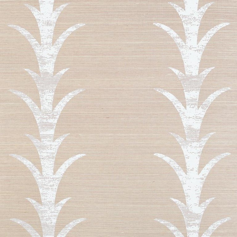 Schumacher Acanthus Stripe Sisal Wallpaper In Fog and Chalk For Sale at ...