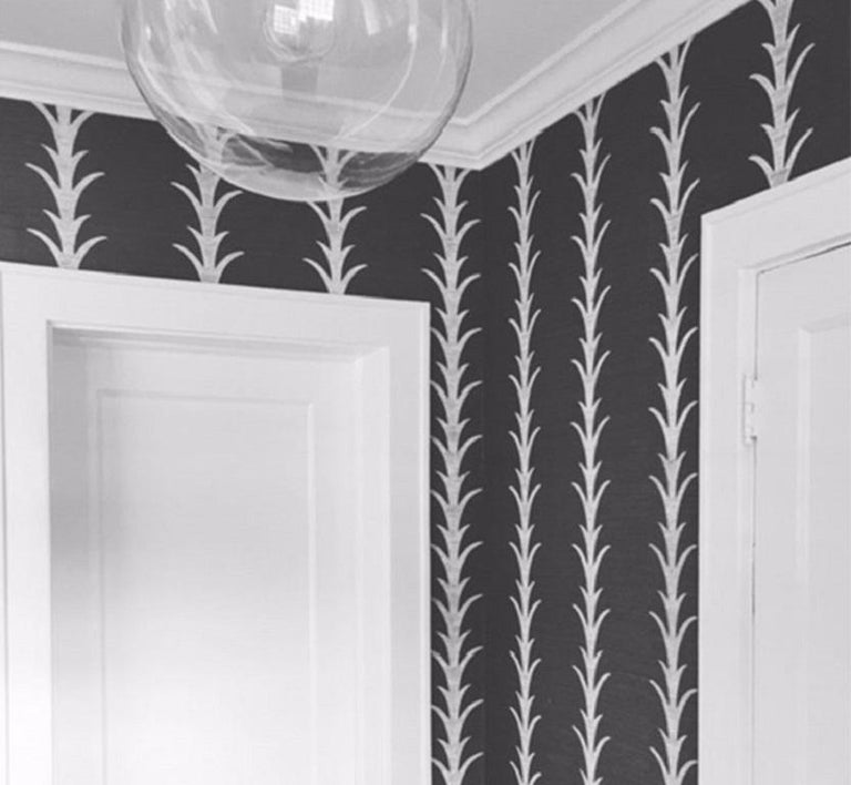 Schumacher Acanthus Stripe Sisal Wallpaper In Shadow For Sale at 1stDibs