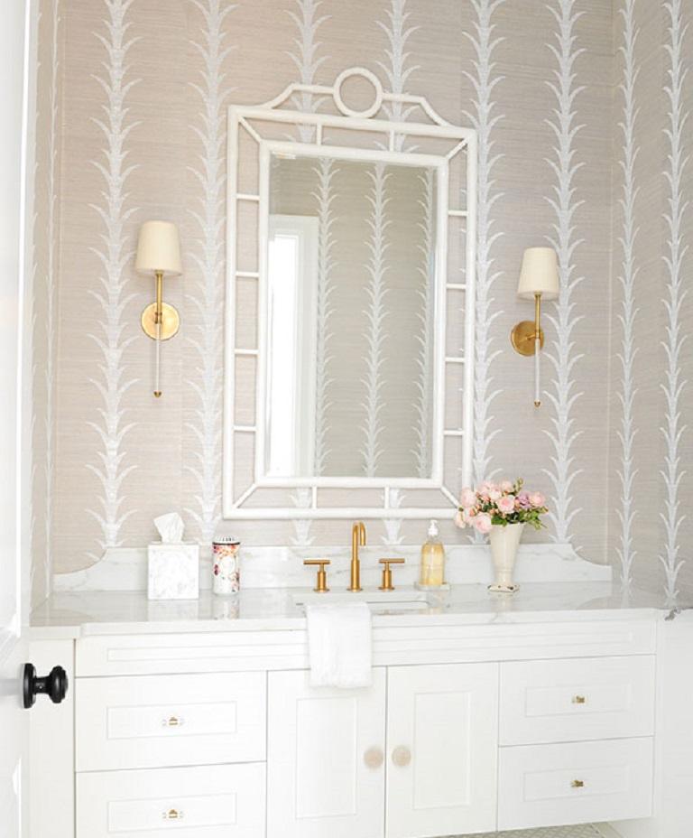 Schumacher Acanthus Stripe Vinyl Wallpaper In Limestone For Sale at ...