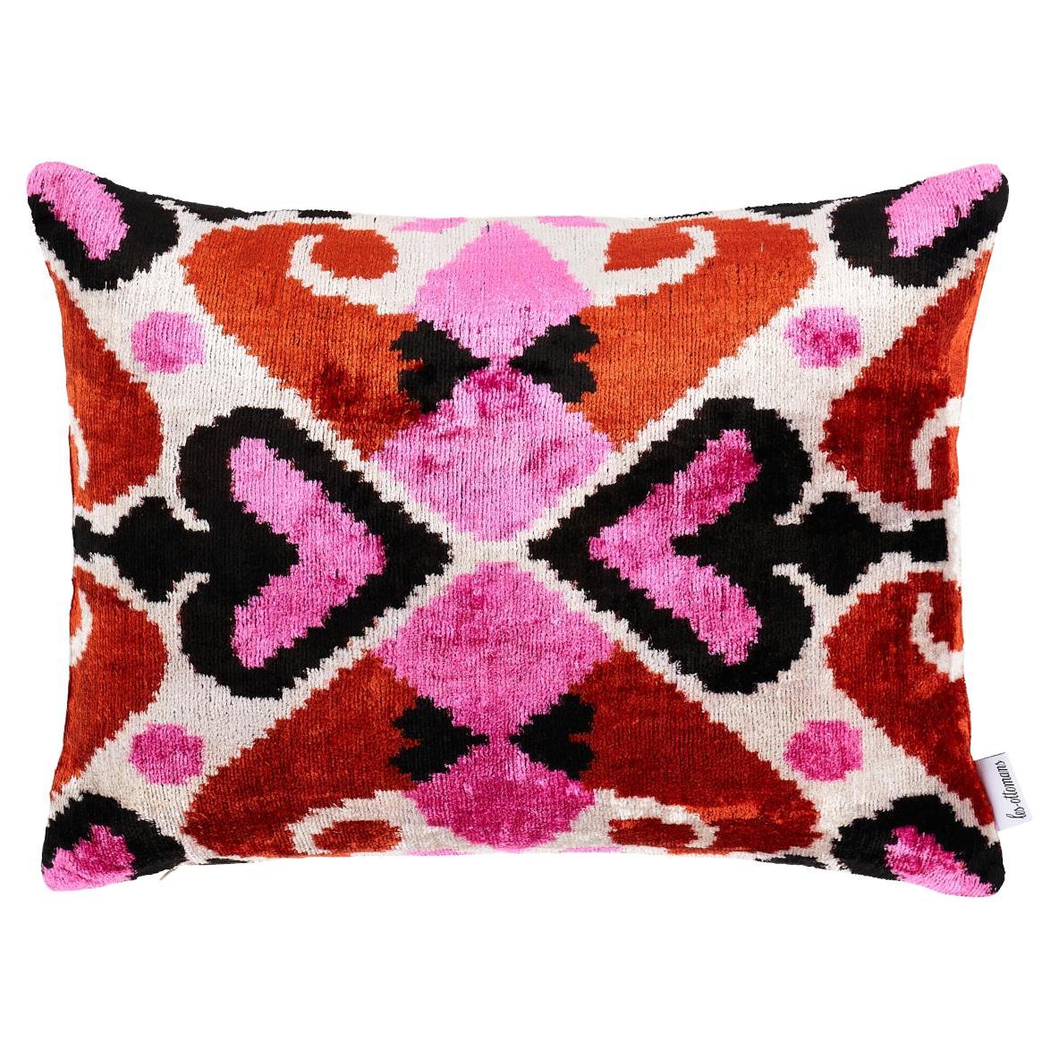 Schumacher Adana Silk Velvet in Pink & Orange 20" x 16" Pillow For Sale