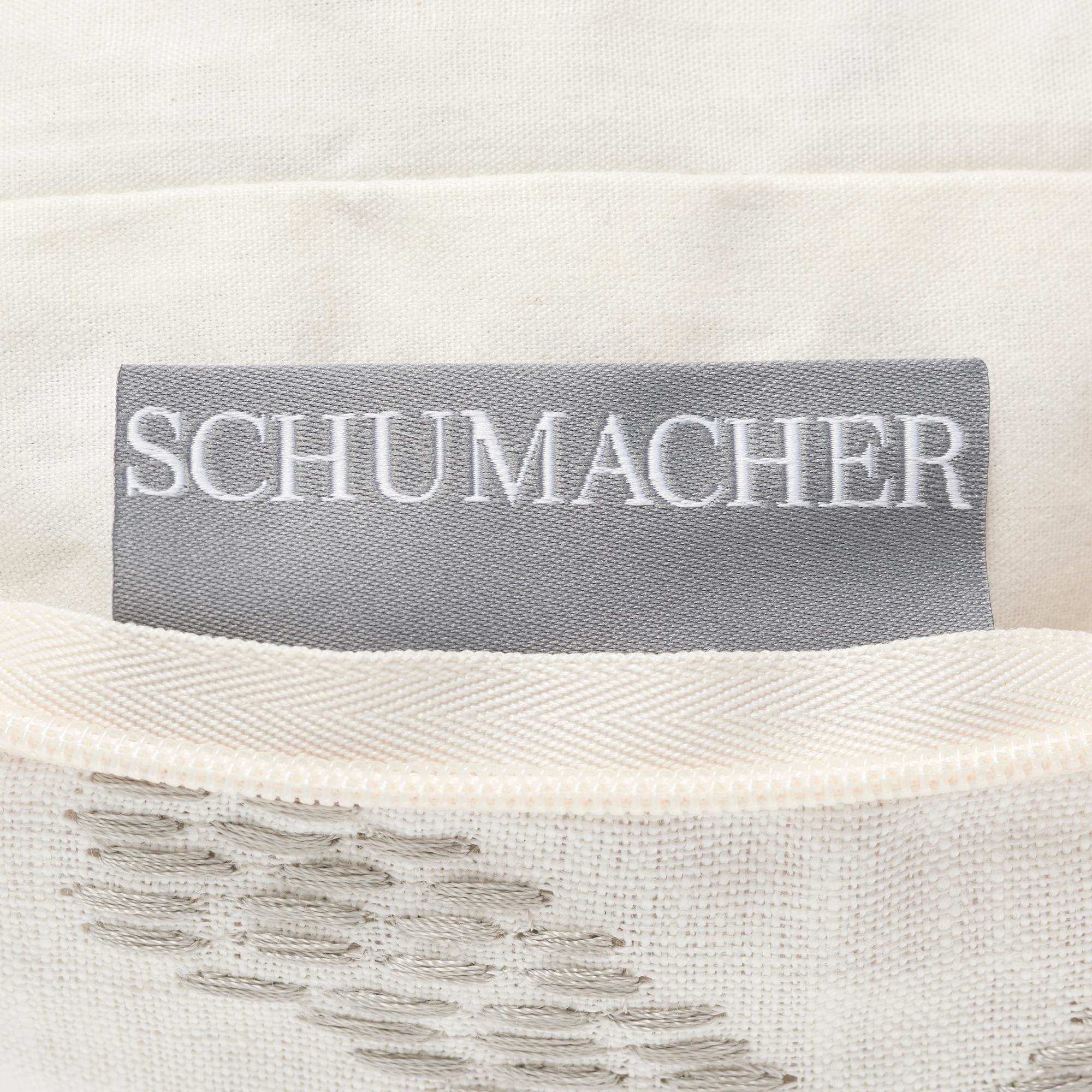 Schumacher Albizia Embroidery Blue Green Linen Cotton Two-Sided Pillow In New Condition For Sale In New York, NY