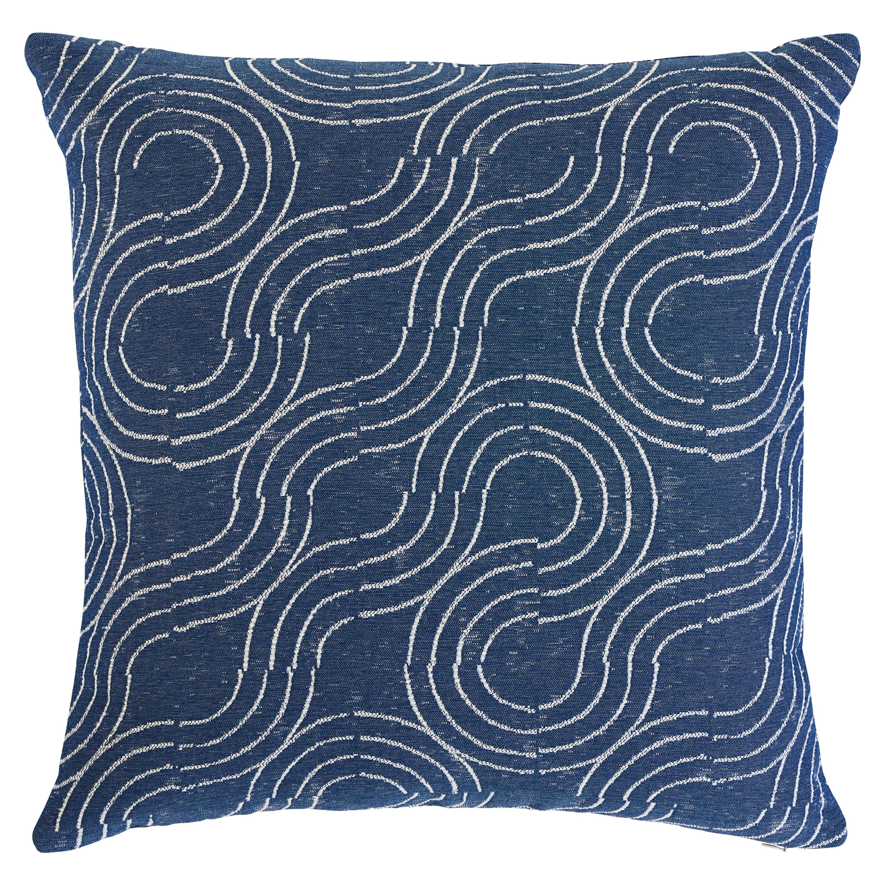 Schumacher Alma Indoor/Outdoor Pillow in Denim For Sale