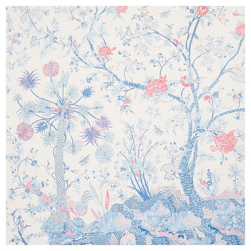 Schumacher Amaltas Wallpaper Mural in Blue & Red For Sale