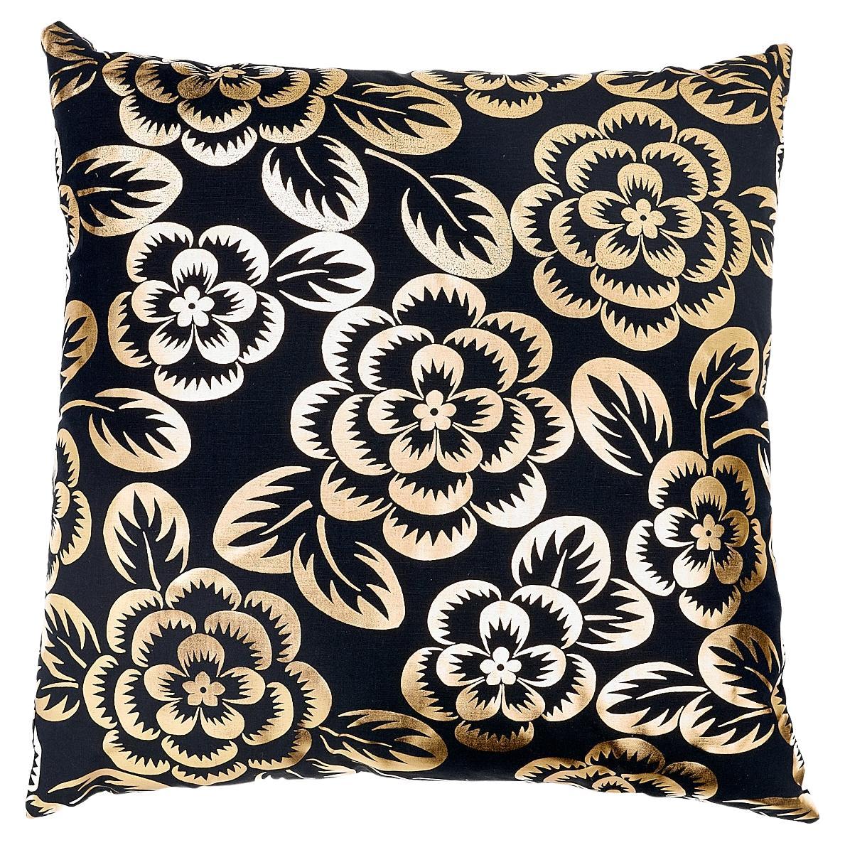 Schumacher Angelica Floral 22" Pillow in Gold & Noir For Sale