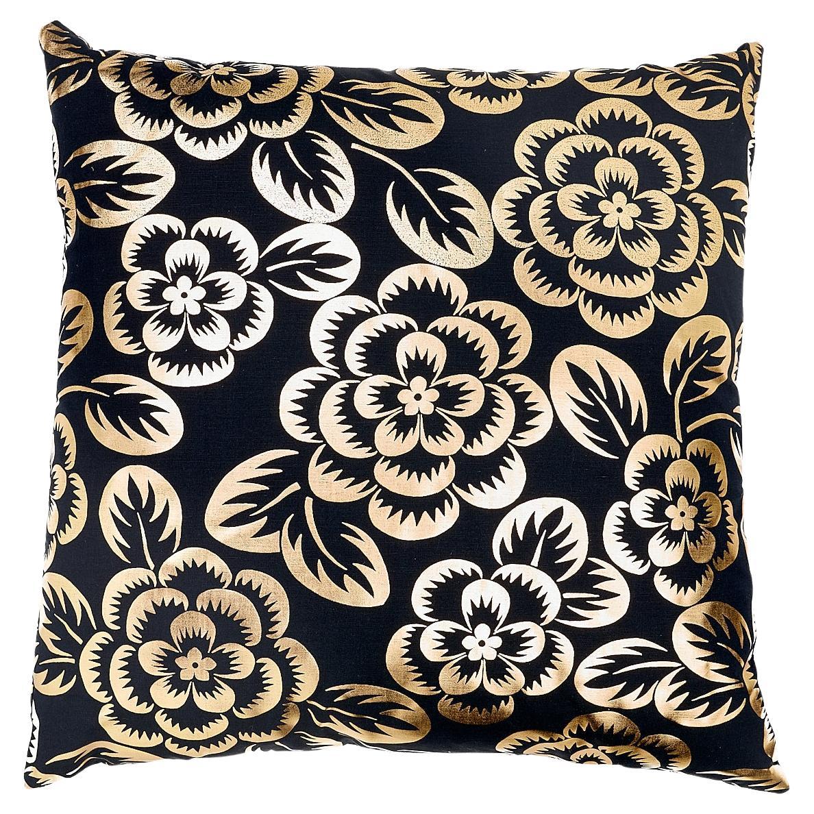 Schumacher Angelica Floral 22" Pillow in Gold & Noir