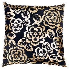 Schumacher Angelica Floral 22" Pillow in Gold & Noir