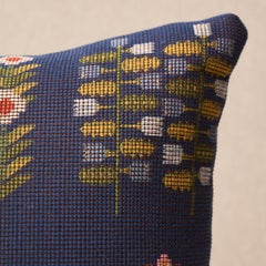 Schumacher Annika Floral Tapestry Pillow 18x12" in Multi on Navy