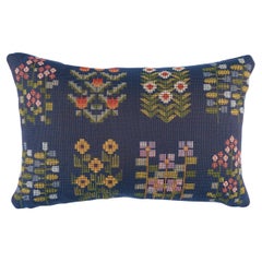 Schumacher Annika Floral Tapestry Pillow 18x12" in Multi on Navy