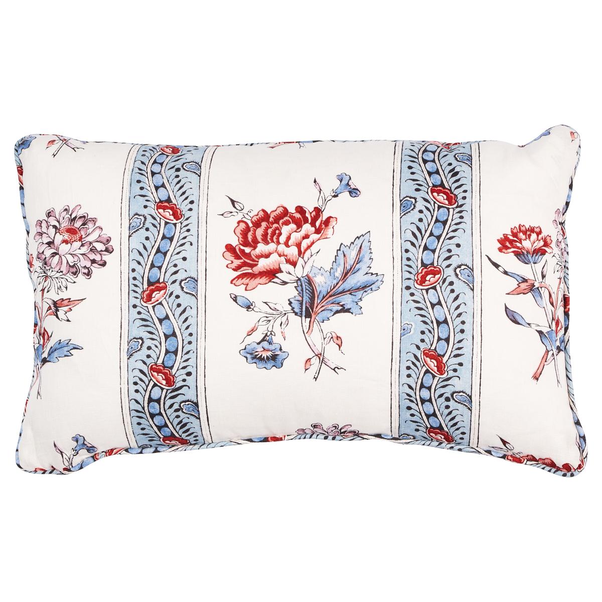 This pillow features Ariana Floral Stripe with a self welt finish. Inspired by an 18th-century French woodblock pattern, Ariana Floral Stripe in pearlware blue is beautifully printed on a soft linen ground. Pillow includes a feather/down fill insert