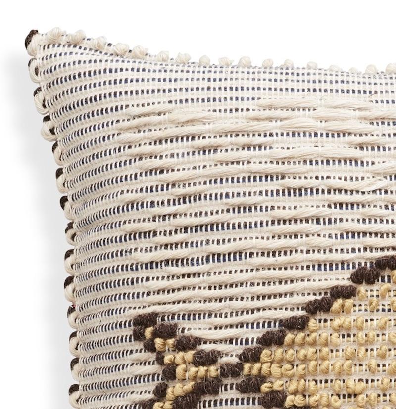 Modern Schumacher Artigianale Italian Handwoven Cotton Wool Natural Blue Pillow