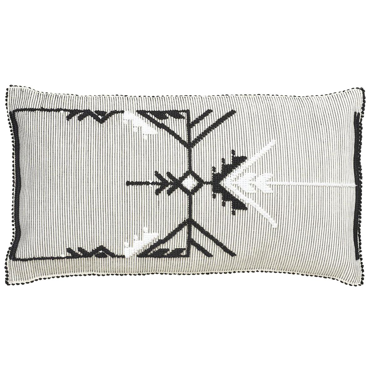 Schumacher Artigianale Italian Handwoven Black White 47" Oversized Floor Pillow For Sale