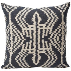 Schumacher Asaka Ikat Contemporary Print Charcoal Two-Sided Linen Pillow