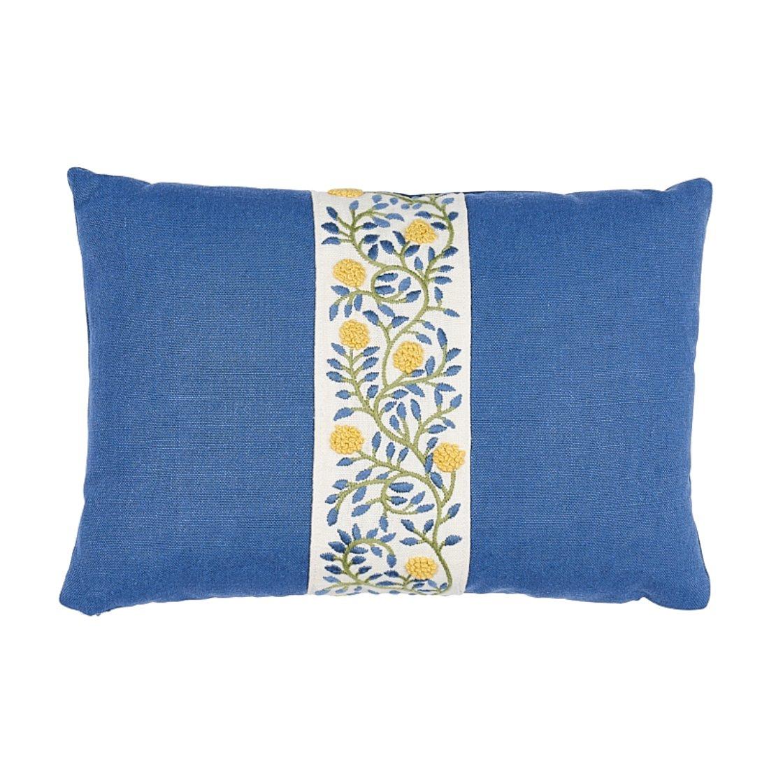 Schumacher Ashoka 16" x 11" Pillow in Citron & Blue For Sale