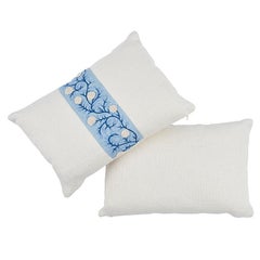 Schumacher Ashoka Lumbar Pillow in Ivory & Blue