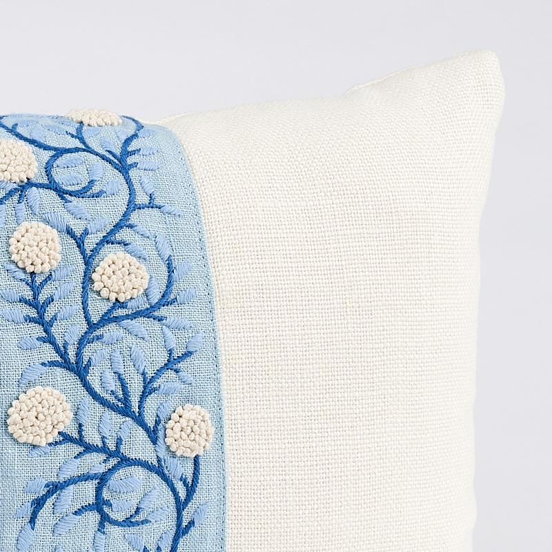 Belgian Schumacher Ashoka Lumbar Pillow in Ivory & Blue For Sale
