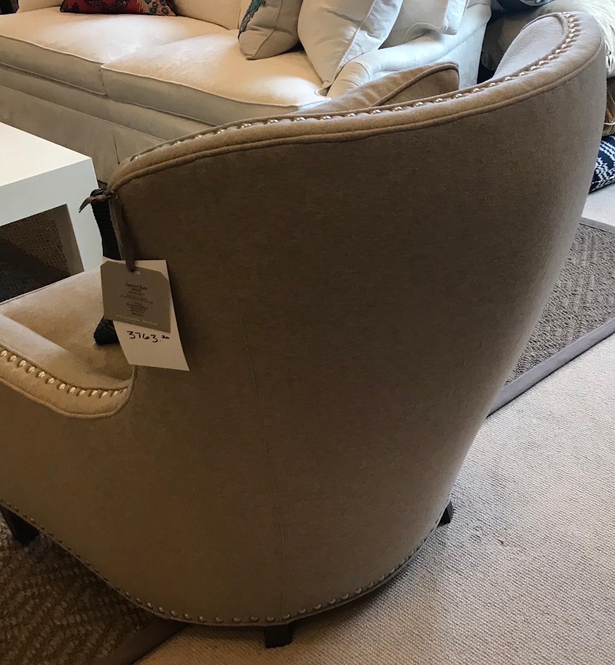 Modern Schumacher Aspen Walnut Chair Upholstered in Chester Wool Fabric- Sample
