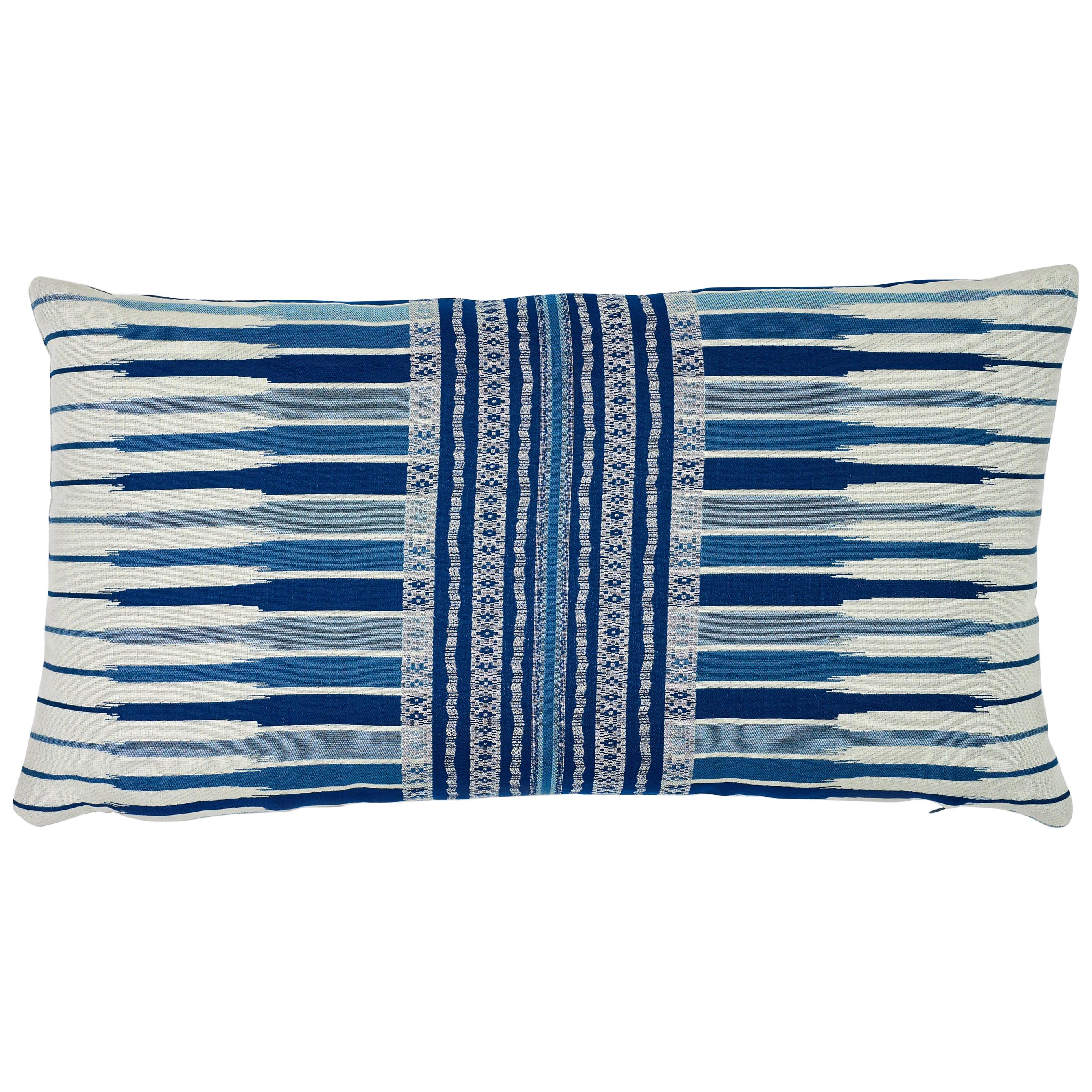Schumacher Atchison Blue Two-Sided Cotton Lumbar Pillow For Sale