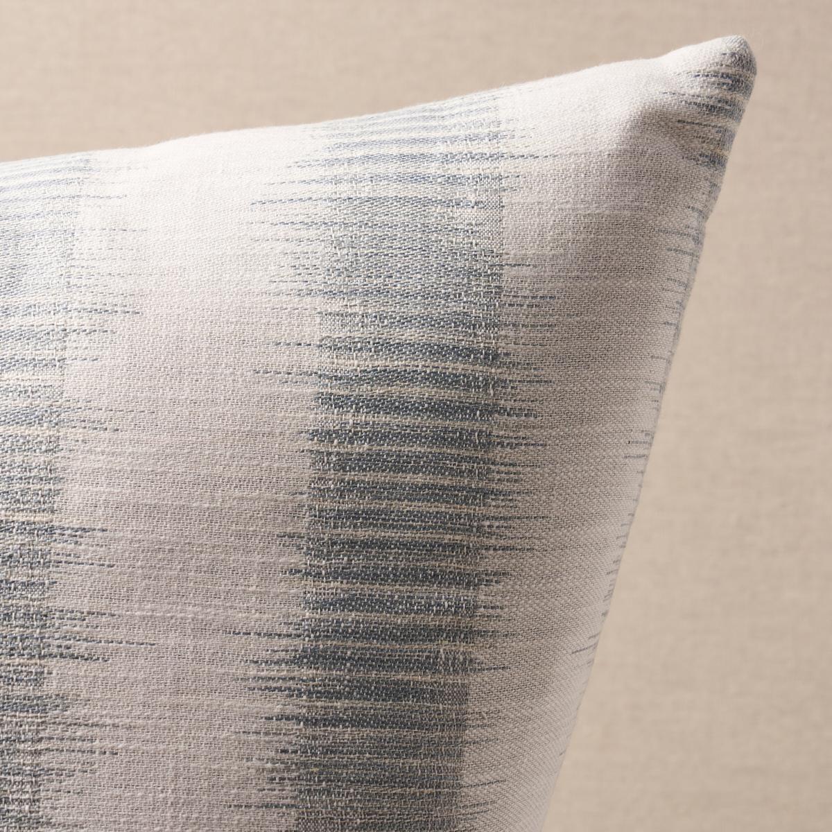 This pillow features Attleboro Ikat with a knife edge finish. Attleboro Ikat is a woven, irregular stripe made of twisted cotton and linen yarns. Pillow includes a feather/down fill insert and hidden zip closure.
   