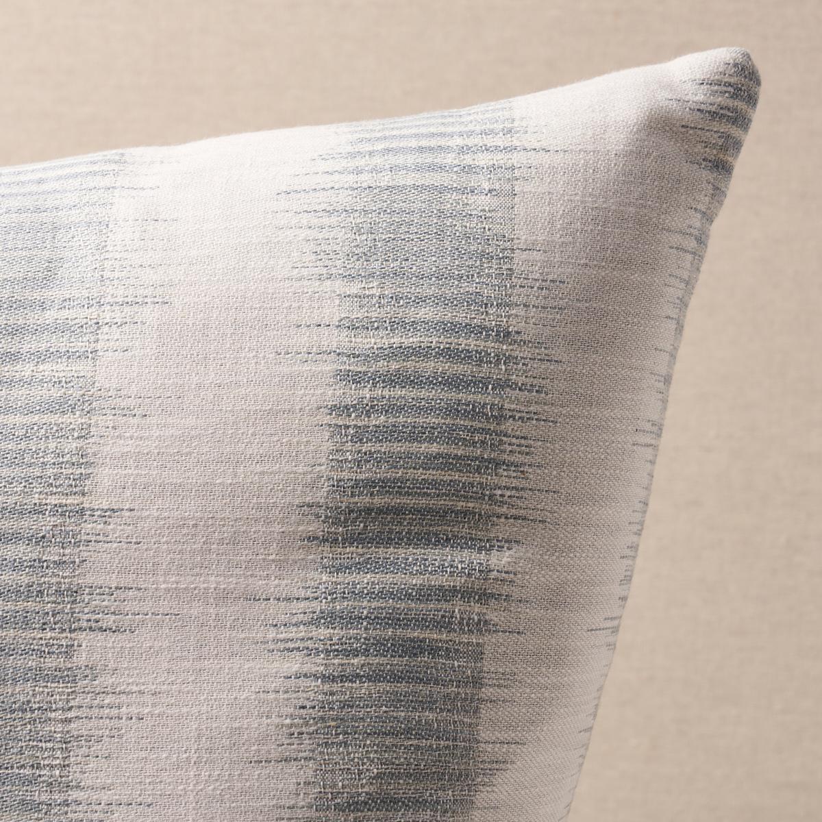 This pillow features Attleboro Ikat with a knife edge finish. Attleboro Ikat is a woven, irregular stripe made of twisted cotton and linen yarns. Pillow includes a feather/down fill insert and hidden zip closure.
  