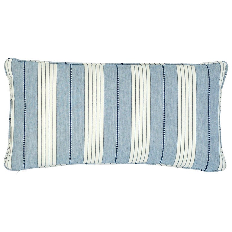 Schumacher Audrey Stripe Navy Two-Sided Cotton Pillow For Sale