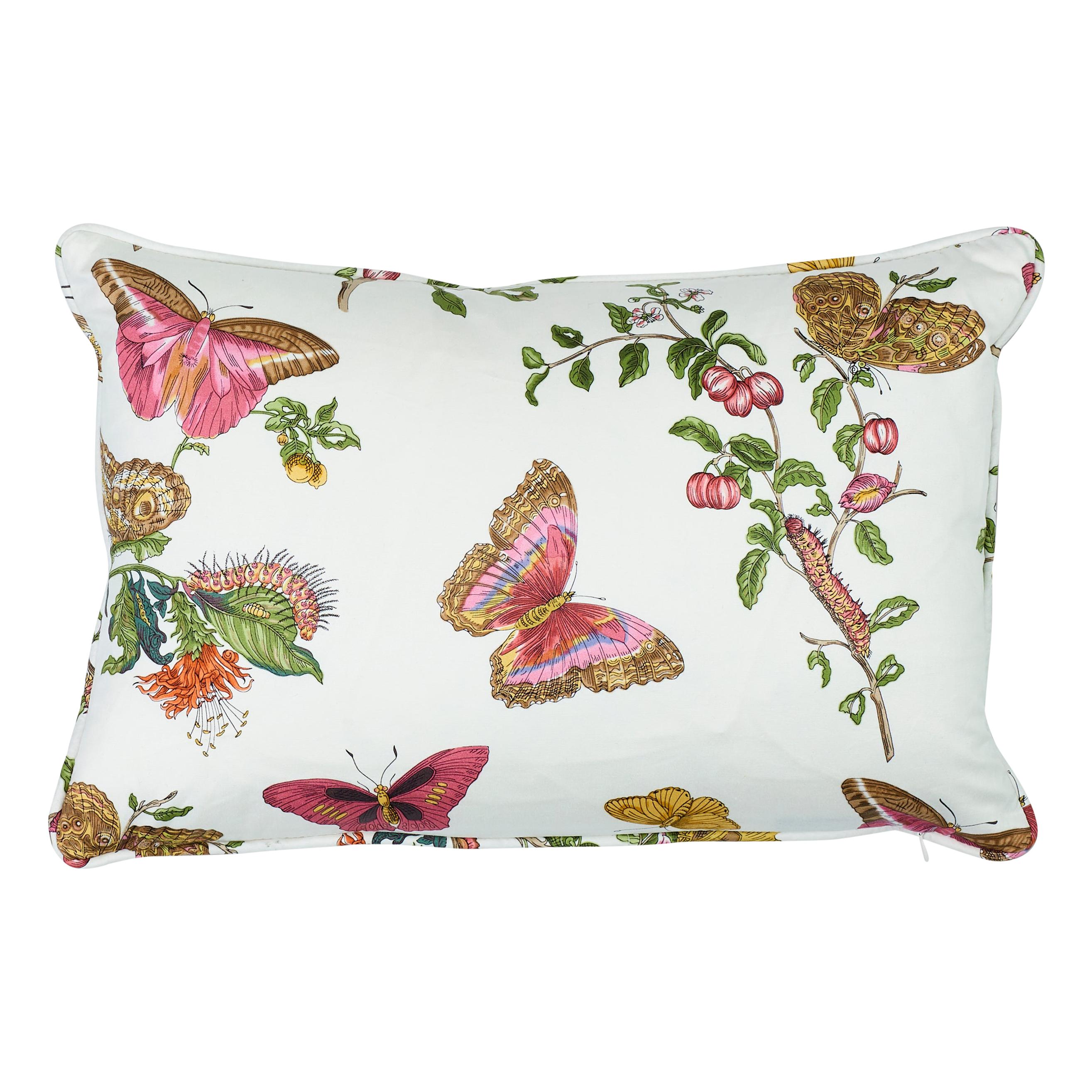 Schumacher Baudin Butterfly Chintz Blush Two-Sided Cotton Pillow For Sale