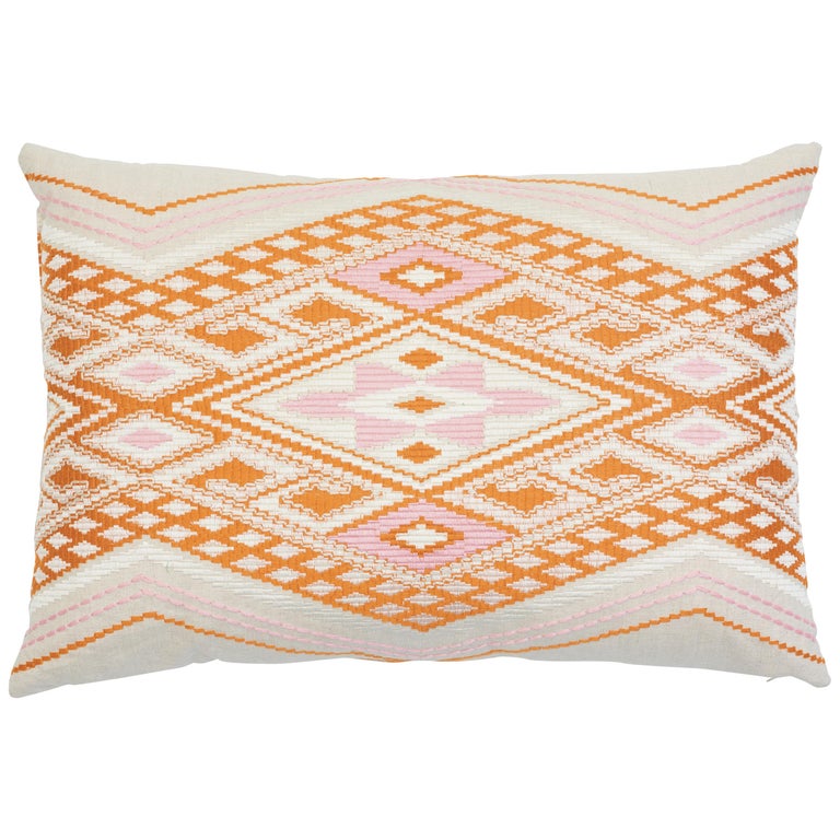 Ivory Embroidered Extra Long Lumbar Pillow – Saffron + Poe