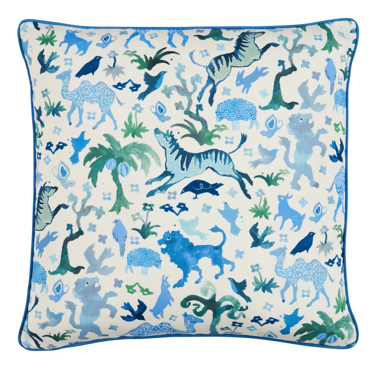 Beasts Pillow in Blue and Green, 22" For Sale