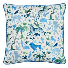 Beasts Pillow in Blue and Green, 22"