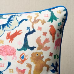 Beasts Pillow in Multi on Ivory, 22"