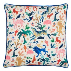 Beasts Pillow in Multi on Ivory, 22"