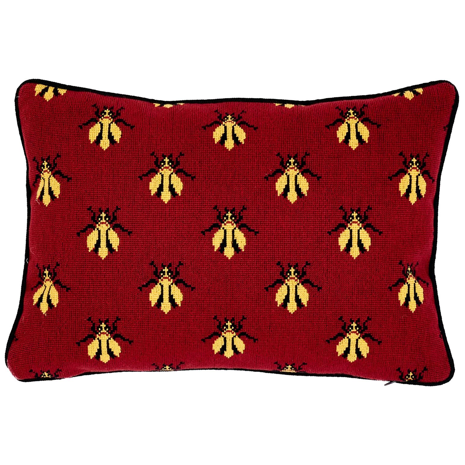 Schumacher Bee Epingle Red Black Cotton Velvet Pillow For Sale