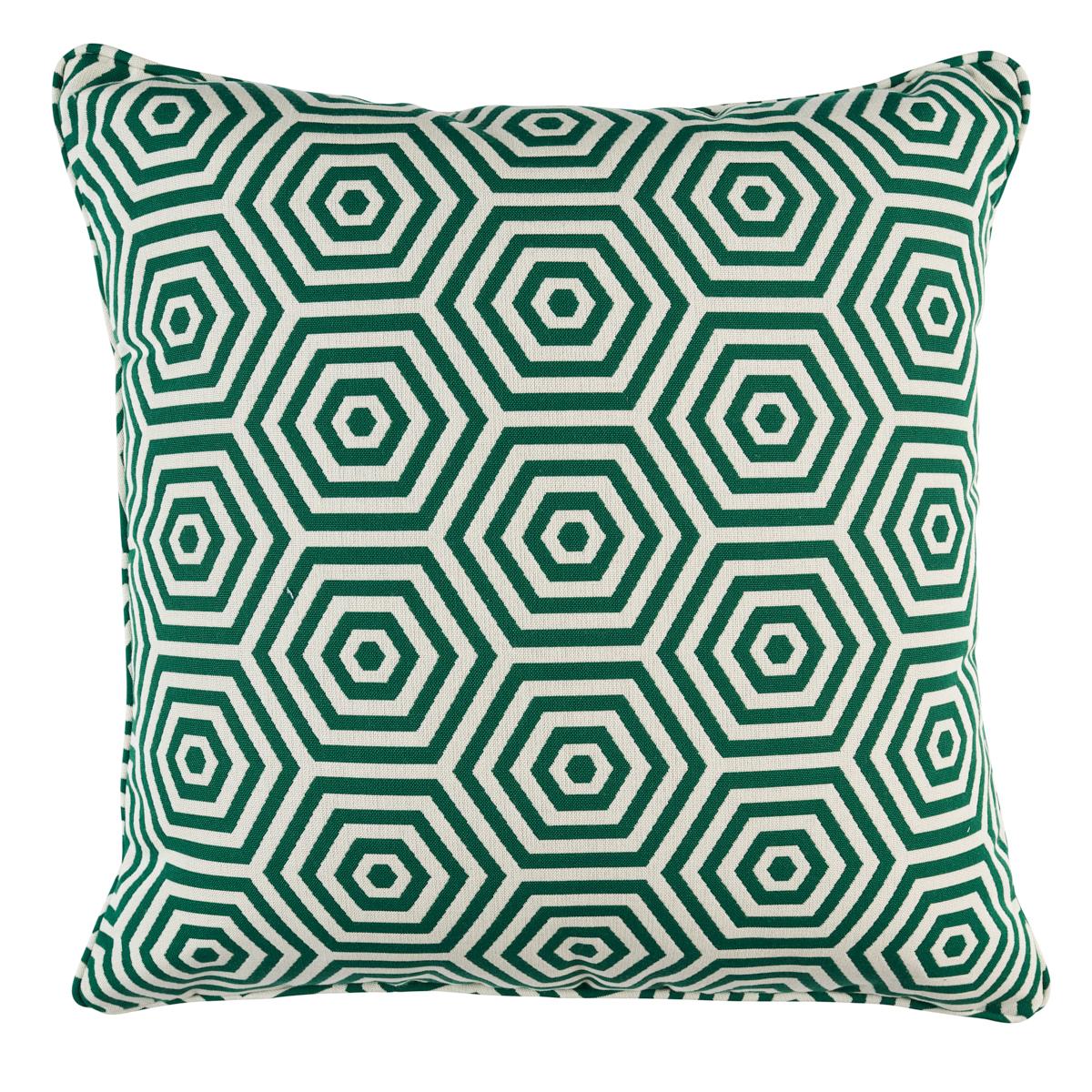 This pillow features Bees Knees Indoor/Outdoor by Mary McDonald for Schumacher with a self welt finish. Stylish and sturdy, Bees Knees Indoor/Outdoor in emerald is a fabulous, versatile fabric design by Mary McDonald. The tight high-performance
