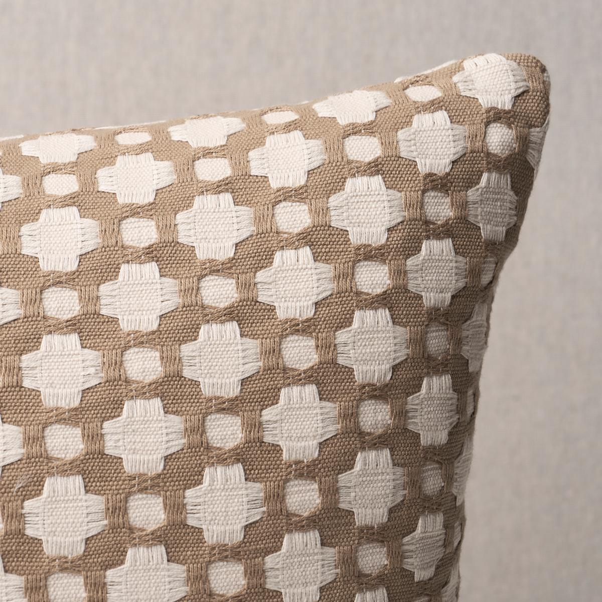This pillow features Betwixt by Celerie Kemble with a knife edge finish. An endlessly versatile small-scale woven pattern with a handsome geometric look and an appealing, textural hand. Pillow includes a feather/down fill insert and hidden zipper