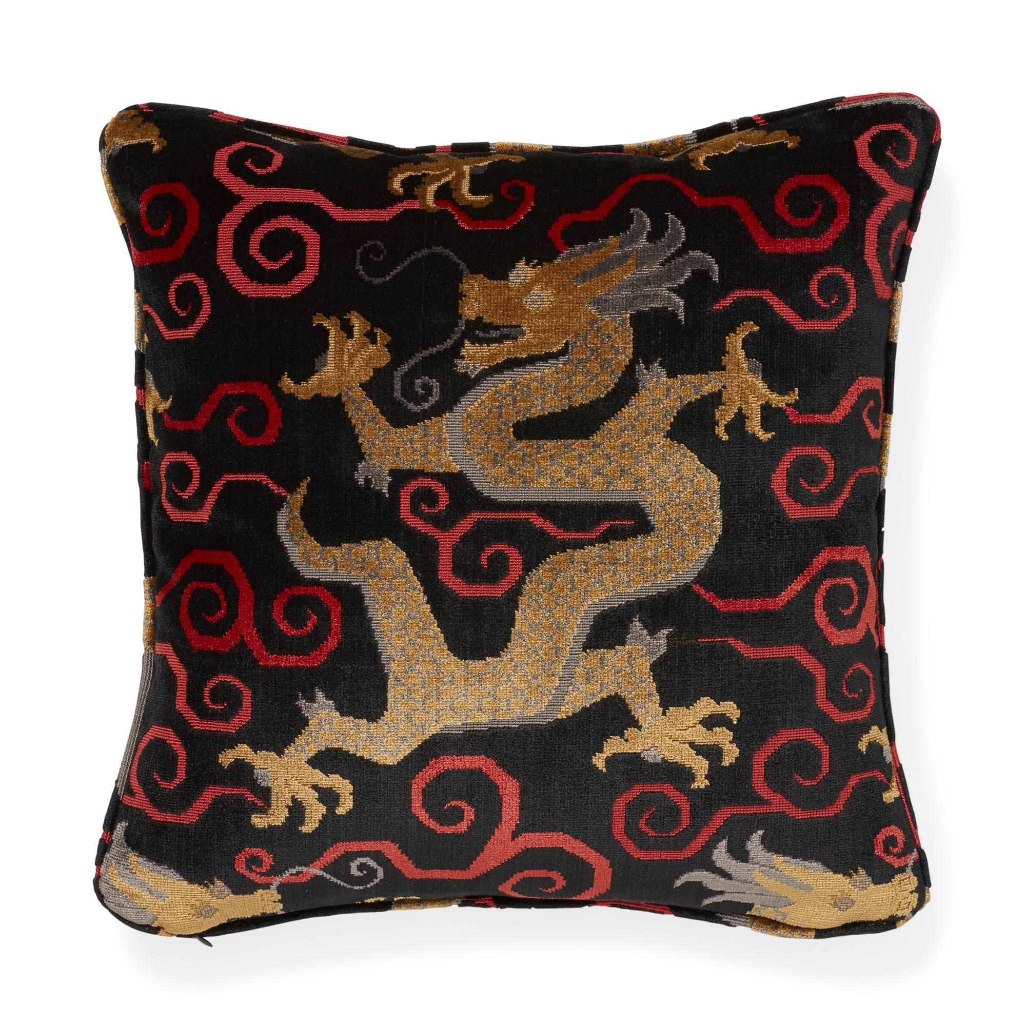 Belgian Schumacher Bixi Velvet Onyx Two-Sided Pillow For Sale