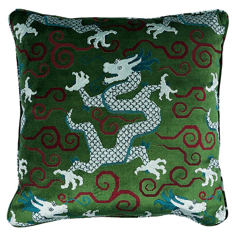 Schumacher Bixi Velvet Pillow in Emerald For Sale