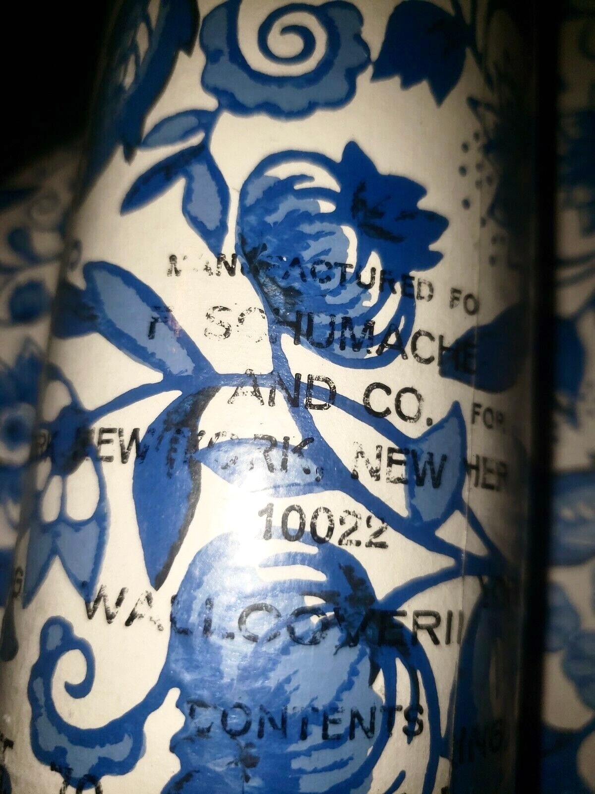 2 Vintage Schumacher blue onion Graphic print vintage Rolls wallpaper. 2 Full roll of vintage wallpaper from F. Schumacher and Co. Each roll measures 20