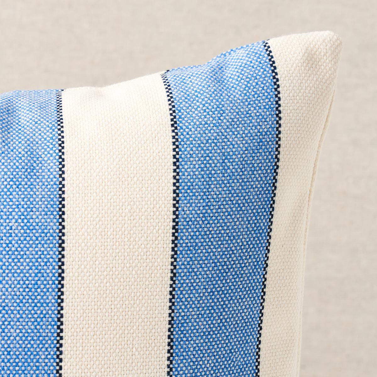 This pillow features Blumont Stripe with a knife edge finish. This classic alternating stripe with a graphic outline combines high performance durability with an amazingly soft and supple hand. Pillow includes a polyfill insert and hidden zipper