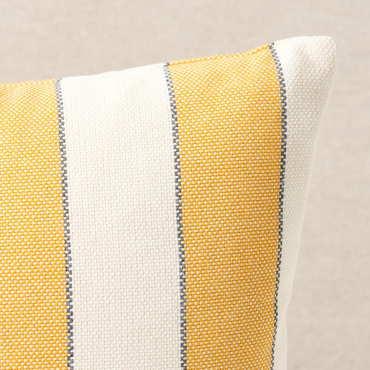 This pillow features Blumont Stripe with a knife edge finish. This classic alternating stripe with a graphic outline combines high performance durability with an amazingly soft and supple hand. Pillow includes a polyfill insert and hidden zipper