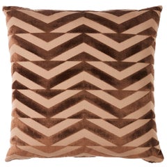 Schumacher Broken Chevron Cut Velvet 22" Pillow in Brown on Camel