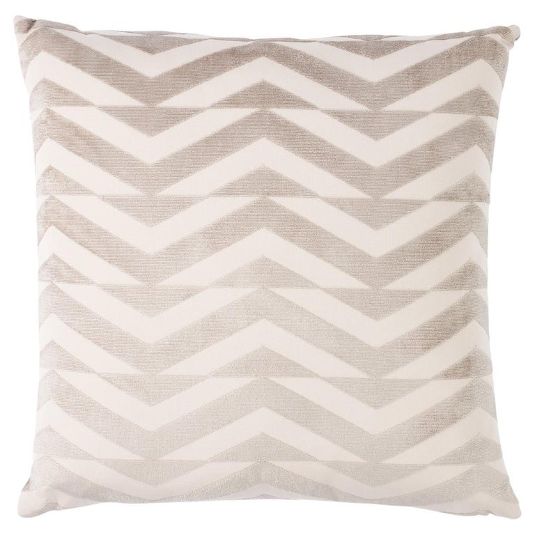 Schumacher Broken Chevron Cut Velvet 22" Pillow in Tapue on Ivory For ...