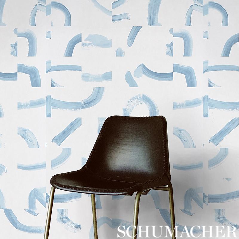 Modern Schumacher by Caroline Hurley Sepiessa Wallpaper Mural in Sky For Sale