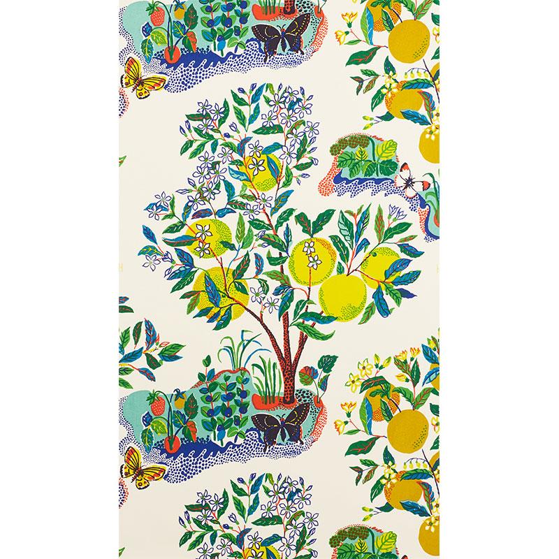 Mid-Century Modern Schumacher by Josef Frank Citrus Garden Wallpaper Mural in Primary For Sale