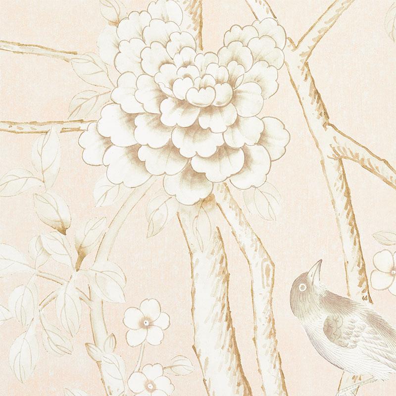 Chinoiserie Schumacher by Mary McDonald Chinois Palais Vinyl Wallpaper Panel in Blush For Sale