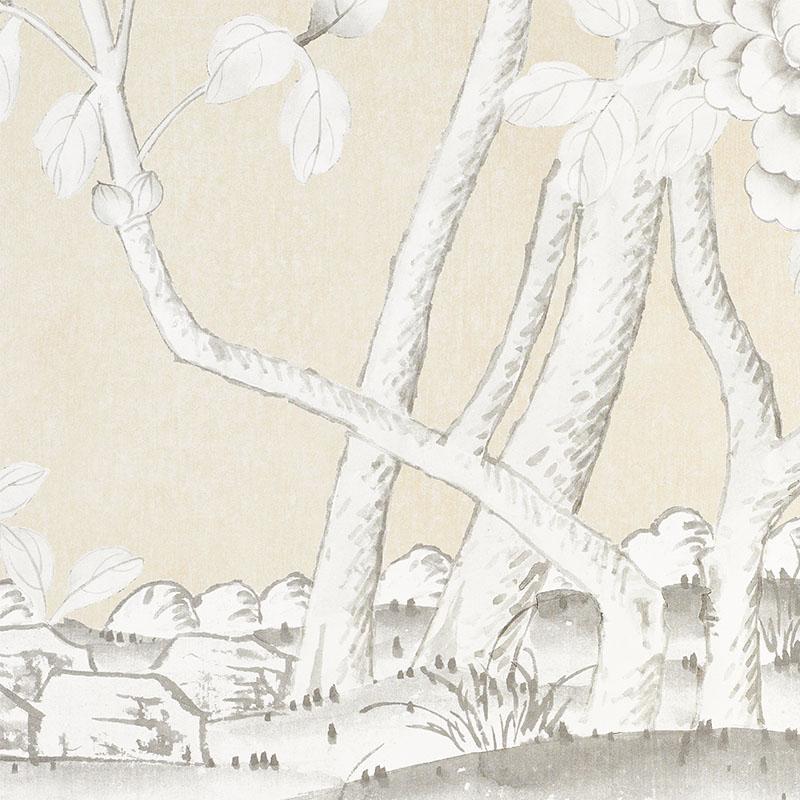 Chinoiserie Schumacher by Mary McDonald Chinois Palais Vinyl Wallpaper Panel in Stone For Sale