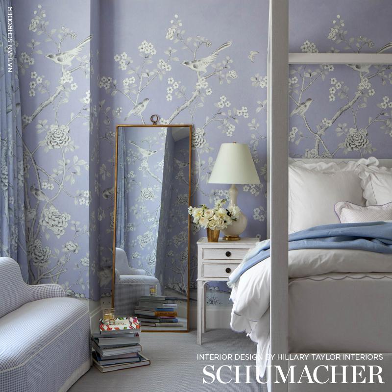 Chinoiserie Schumacher by Mary McDonald Chinois Palais Wallpaper Mural in Lavender  For Sale