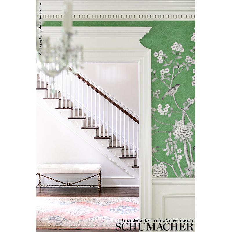 Chinoiserie Schumacher by Mary McDonald Chinois Palais Wallpaper Mural in Lettuce Green For Sale