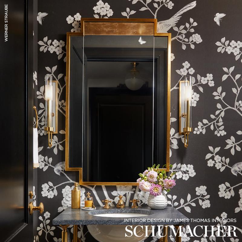 Chinoiserie Schumacher by Mary McDonald Chinois Palais Wallpaper Mural in Noir For Sale