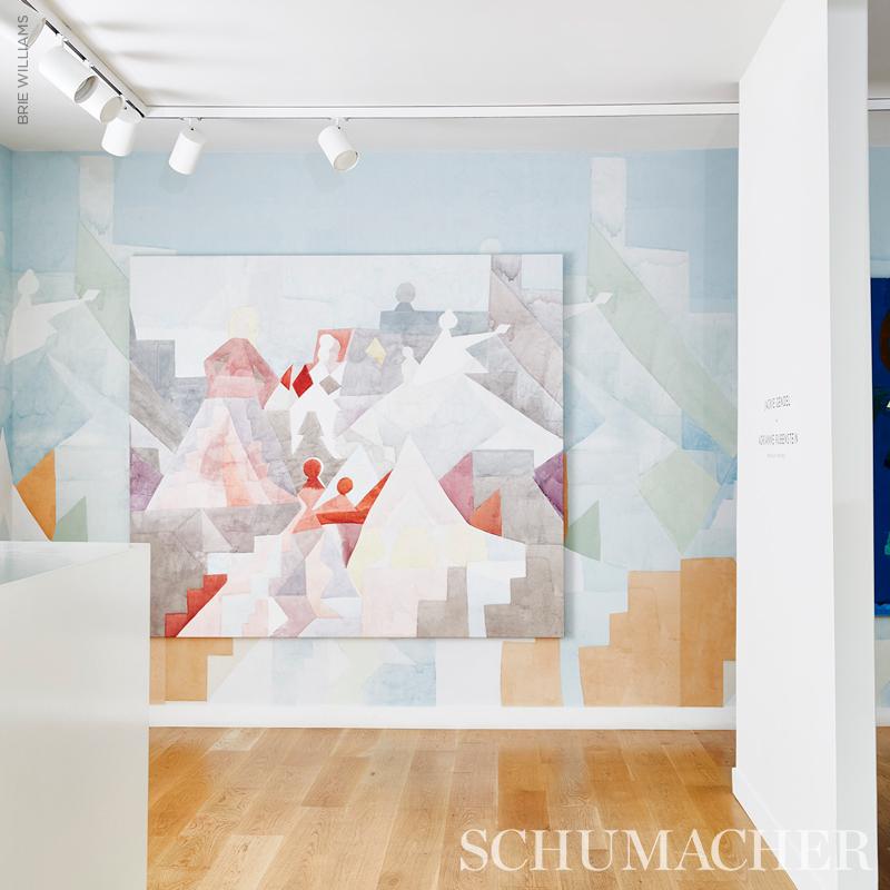 Américain Schumacher par Peg Norriss Steps, papier peint bleu ciel et couleur cuivre en vente