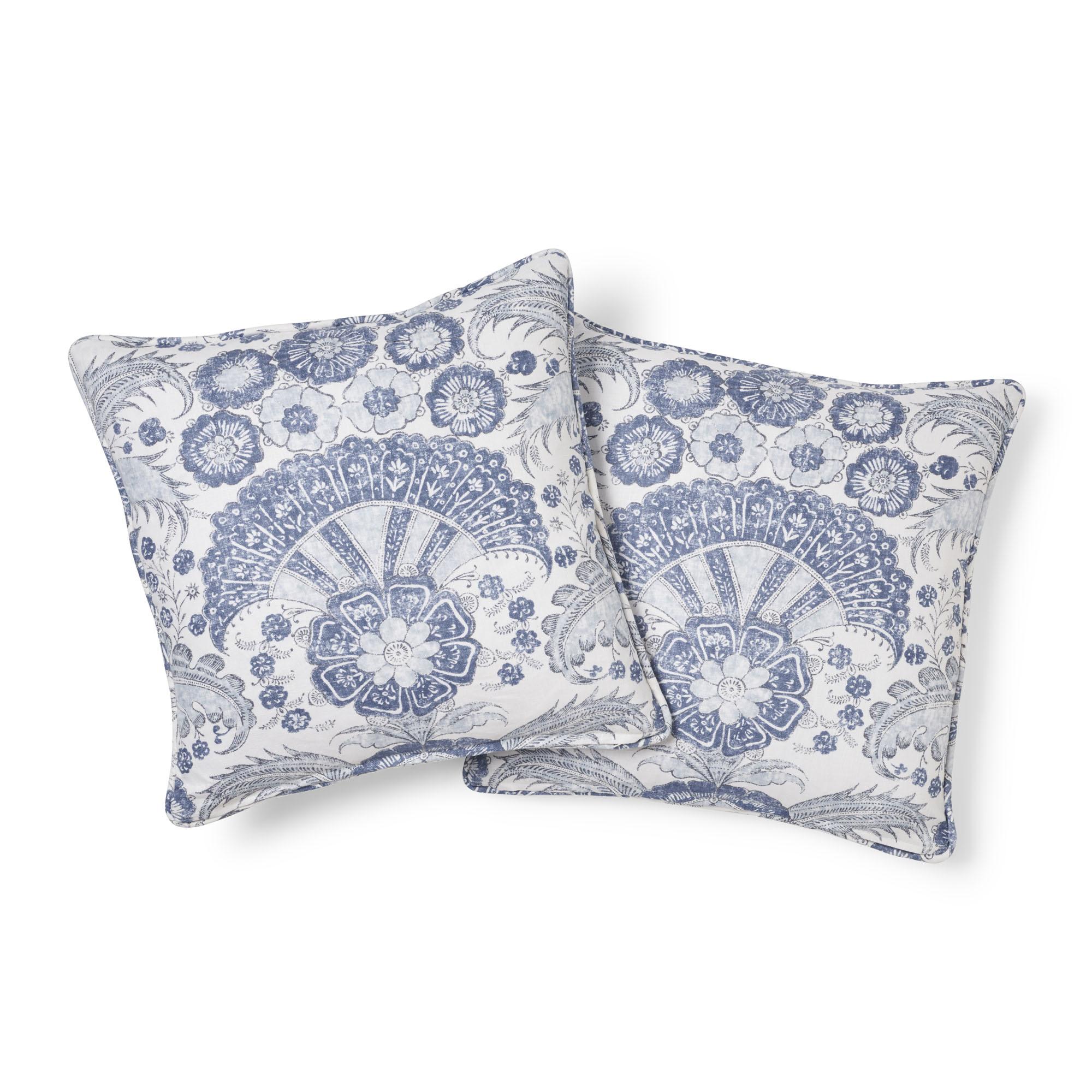 Modern Schumacher Calicut Floral Delft Two-Sided Linen Pillow For Sale