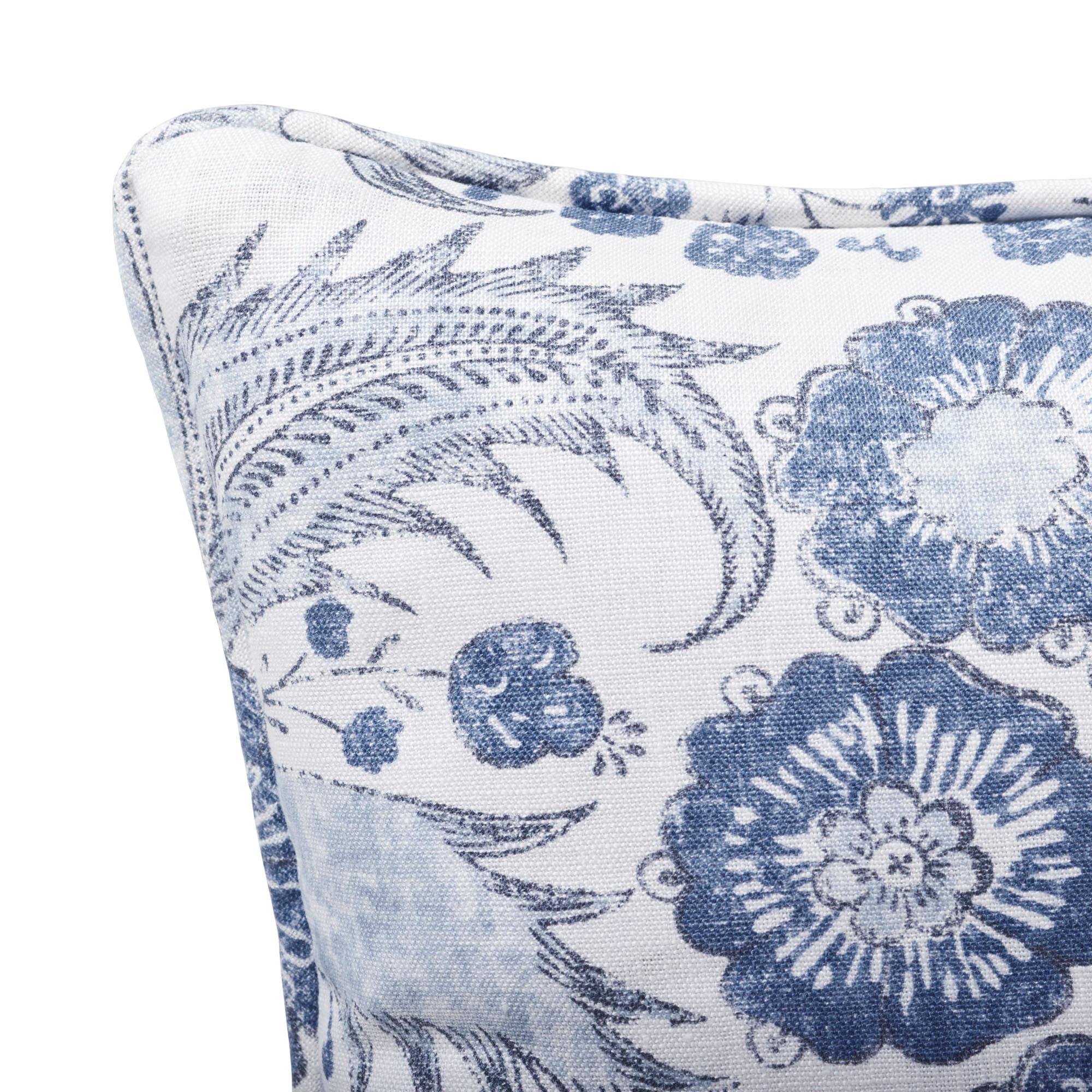 Schumacher Calicut Floral Delft Two-Sided Linen Pillow In New Condition For Sale In New York, NY